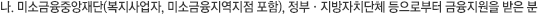 나. 미소금융중앙재단(복지사업자, 미소금융지역지점 포함), 정부,지방자치단체 등으로부터 금융지원을 받은 분